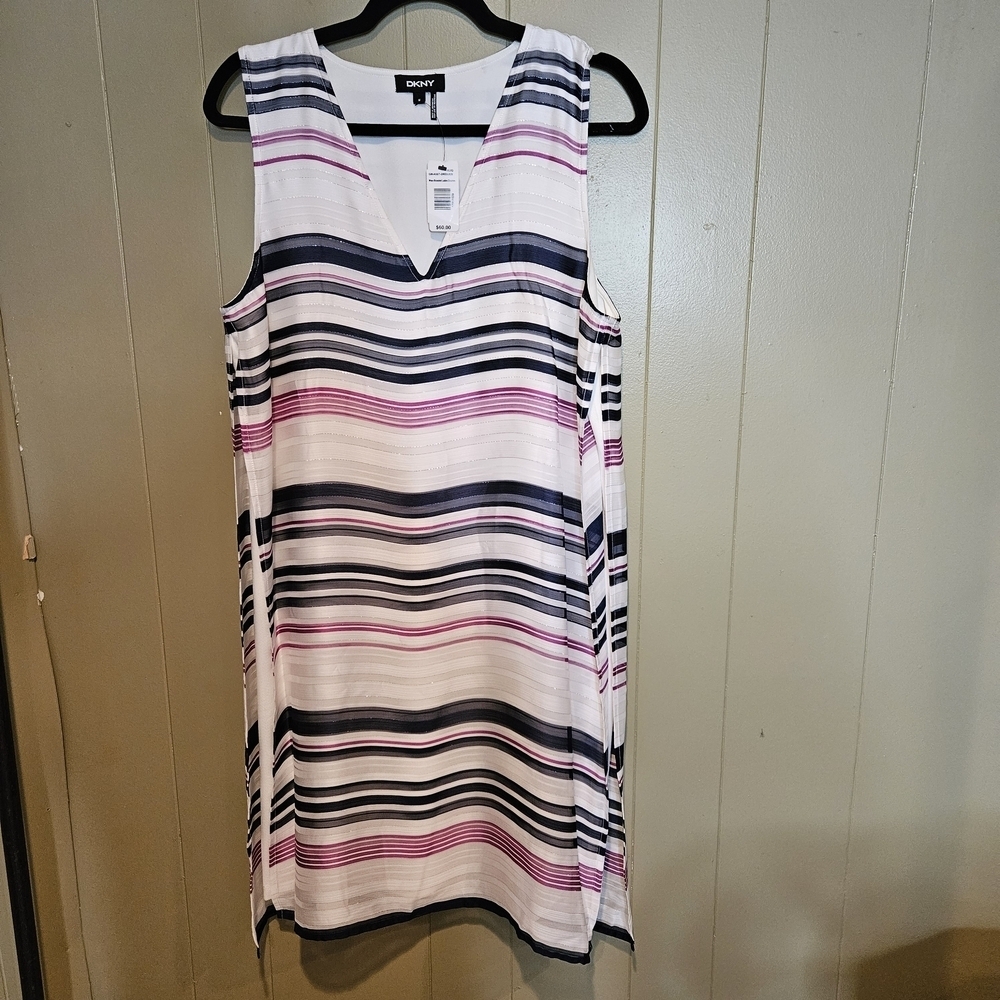 DKNY Women's Striped Sleeveless Top - Pink and Black